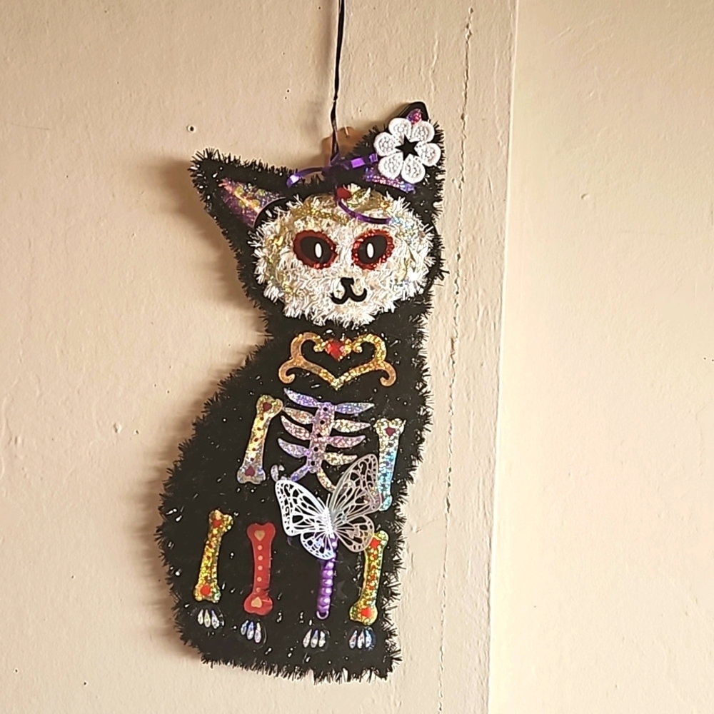 Hand crafted Halloween Cats Set of 2 Black Cats Handmade Holographic Bone detail - Picture 3 of 17